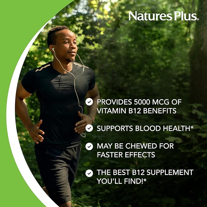 NaturesPlus Shot-O-B12 5000 mcg - 60 Sustained Release Tablets - Supports Energy Production - Vegetarian Gluten Free - 60 Servings