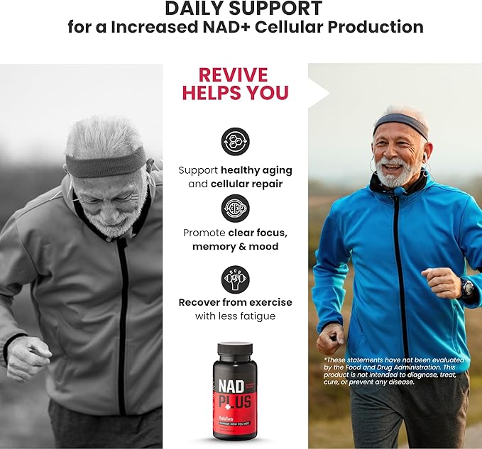 Revive | NAD+ Supplement Tablets for Men &amp Women | NAD Supplement Powered by RiaGev®-SR | Cellular Energy Metabolism Brain and Healthy Aging Support | Vegan Non-GMO &amp Gluten-Free (90 Tablet