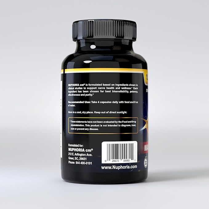 Nuphoria cm® Gold - Nerve Support Formula with R-Alpha Lipoic Acid and Premium B Vitamins - 30 Day Supply 120 Capsules