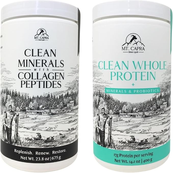 Mt. Capra Clean Minerals with Collagen Peptides and Clean Whole Protein + Minerals &amp Probiotics