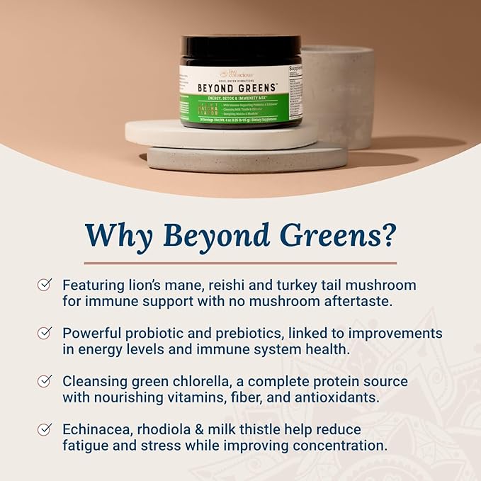 Live Conscious Beyond Greens &amp Collagen Peptides Peach Mango| Mushroom Coffee Alternative Low Caffeine + Hair Skin Nail and Joint Support