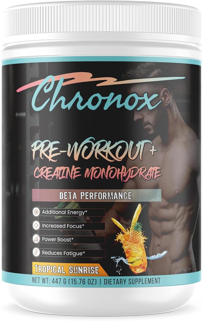 Creatine Monohydrate Powder with Tropical Sunrise Flavor - Premium Pre-Workout for Men &amp Women to Boost Energy &amp Stamina - Mass Gainer supplement for Strength Focus Recovery &amp Active Tra