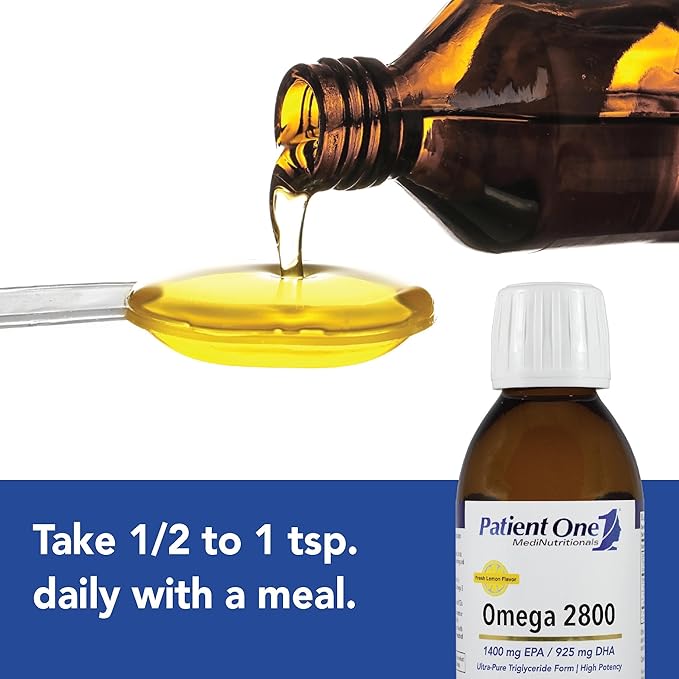 Patient One Omega 2800 Liquid | Supplement to Support Heart Cognitive and Joint Health* | High-Potency Omega-3 Fish Oil | Lemon Flavor | 5 fl oz