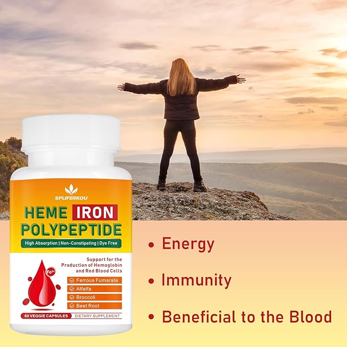 Heme Iron Supplement for Women and Men - Easy to Absorb -Gut Friendly Iron Supplement with Folate Vitamin C and Vitamin A - Vegan - 120 Caps