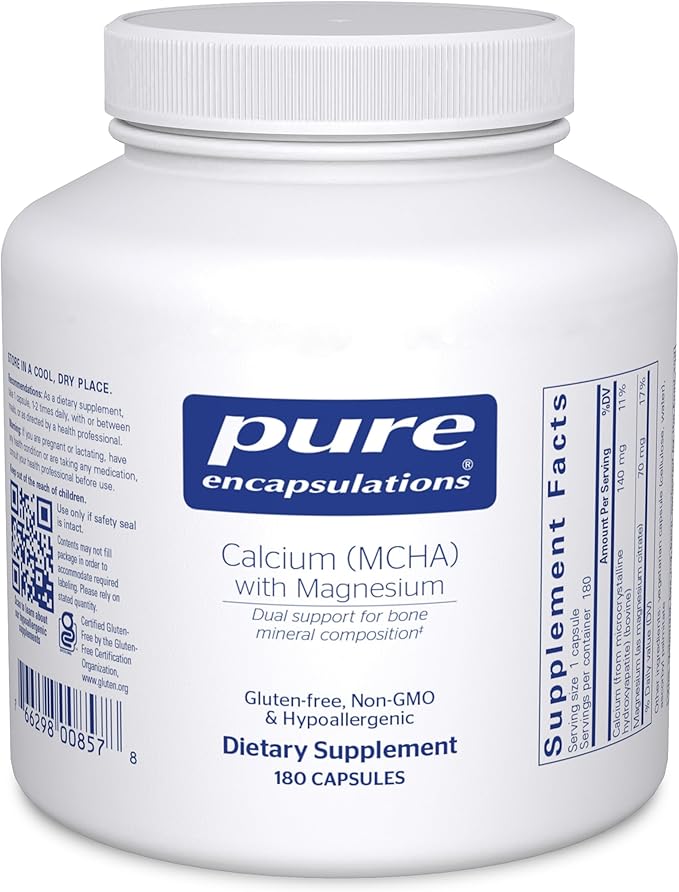Pure Encapsulations Calcium MCHA with Magnesium | Hypoallergenic Dietary Supplement for Bone Support | 180 Capsules