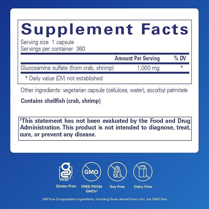 Pure Encapsulations Glucosamine Sulfate 1000 mg | Supplement for Joint Support and Mobility Cartilage Health and Connective Tissue* | 360 Capsules