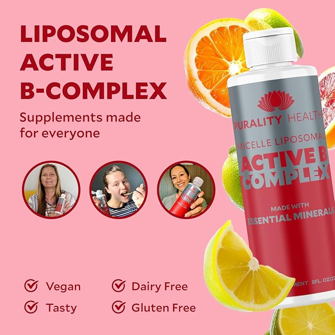 Vitamin B Complex Liquid Supplement Purality Health Liposomal Enhanced Absorption B1 B2 B3 B5 B6 B12 &amp Biotin + Essential Minerals 15 Day Supply