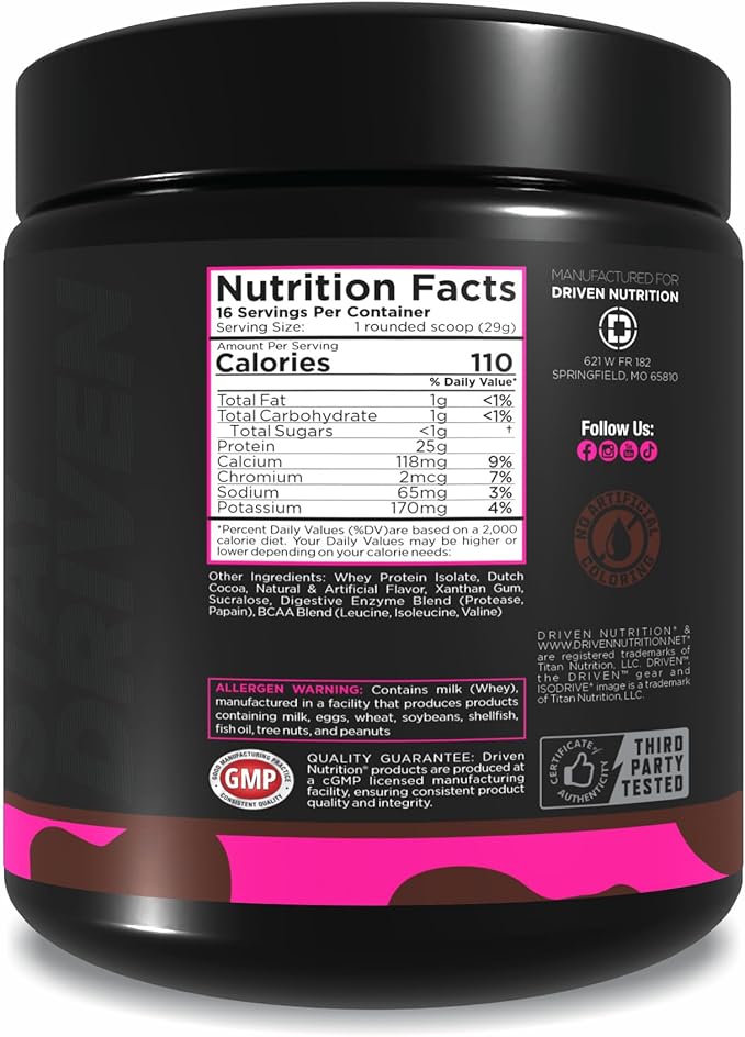 Driven Nutrition ISODRIVE Premium Whey Isolate (1lb Chocolate)