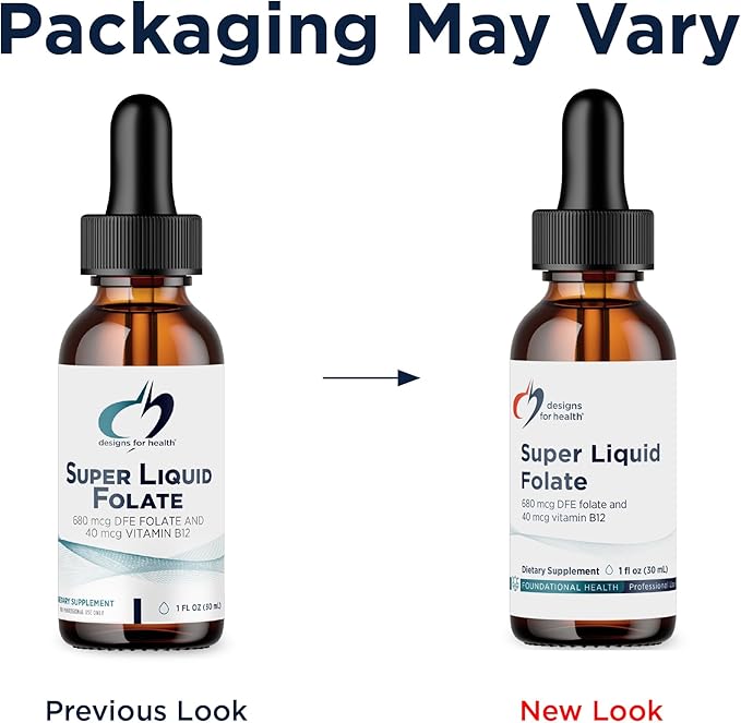 Designs for Health B12 + Folate Drops - Super Liquid Folate with Vitamin B12 as Methylcobalamin - 400mcg Folate + 40mcg Methyl B12 per Drop Non-GMO + Vegetarian (660 Servings / 1 Fl Oz)