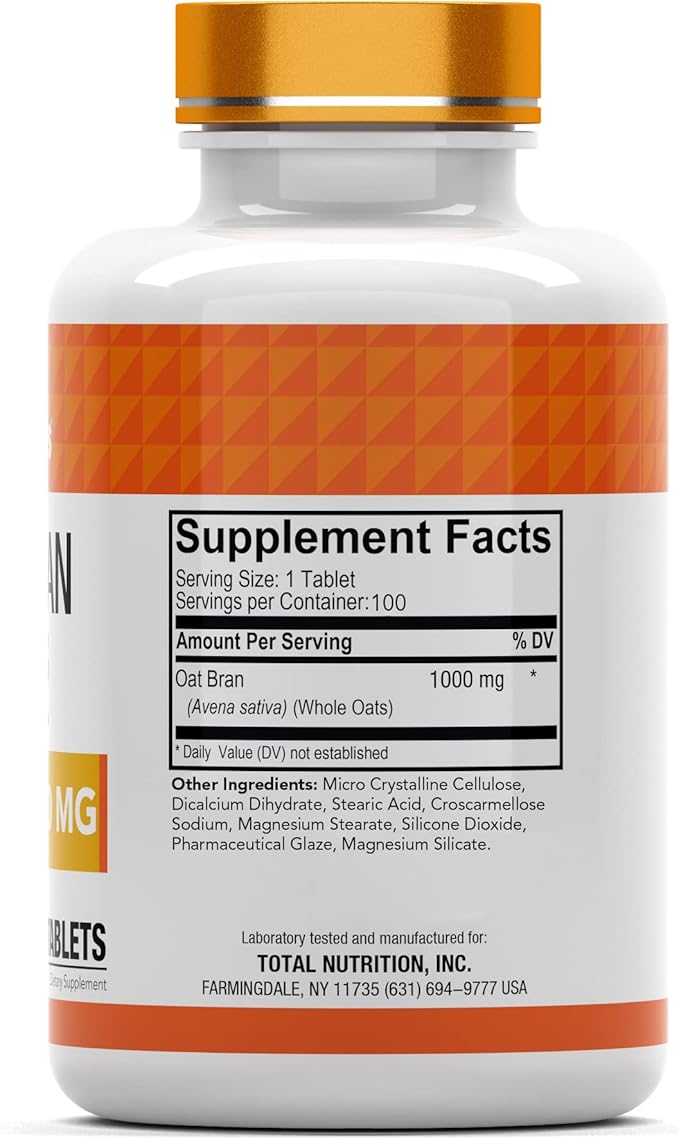 tnvitamins Oat Bran Tablets | 100 Tablets x 1000 MG per Tablet | Oat Fiber Tablets | Soluble &amp Dietary Fiber Supplement | Supports Digestive Health * | High Potency Formula (Pack of 2)