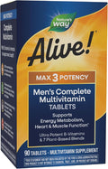 Nature’s Way Alive! Men’s Max3 Potency Multivitamins Supports Energy Metabolism* Heart &amp Muscle Function* with Methylated B12 and Folate Gluten-Free 90 Tablets