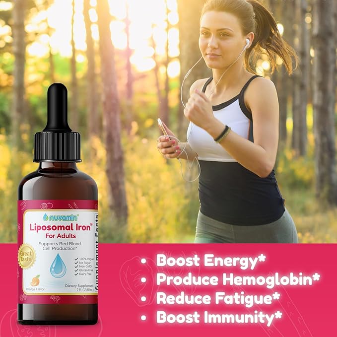 Nuvamin – Liquid Iron Drops for Women Men Adults Pregnant &amp Lactating. 2Fl.Oz18mg of Elemental Iron 60 Daily Servings. All Natural - High Absorption - No Metallic Aftertaste Orange Flavor