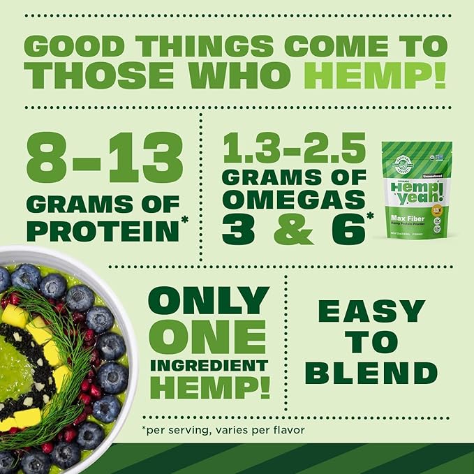 Manitoba Harvest Hemp Yeah Organic Max Fiber Protein Powder Unsweetened 32oz with 13g of Fiber 13g Protein and 2.5g Omegas 3&amp6 per Serving Keto-Friendly Preservative Free Packaging May Vary