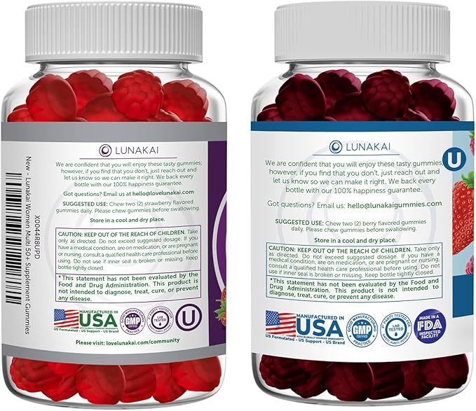 Lunakai USA Made Women 50+ Multivitamin &amp Probiotic Gummies Bundle – Immune &amp Digestive Support – 60 Non-GMO Gummies Each
