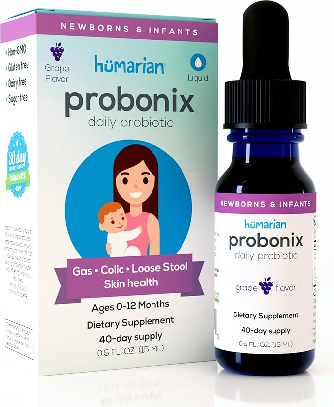 Humarian Probonix for Newborns and Infants 0-12 Months - High Bioavailability Liquid Probiotics - 8-Strain Baby Probiotic Drops for Gas Colic Lactose Intolerance &amp More - 40-Day Supply Grape Fl