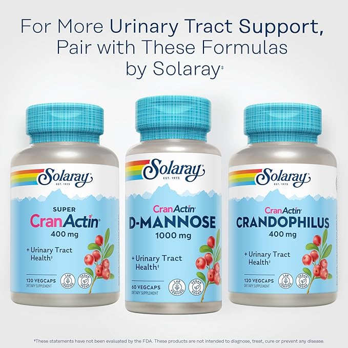 SOLARAY D-Mannose with CranActin Cranberry Supplement 400mg Urinary Tract Health &amp Bladder Support Capsules with Vitamin C for Immune Function Vegan 60 Day Guarantee 30 Servings 60 VegCaps