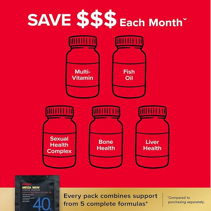 GNC Mega Men 40+ Vitapak 5-in-1 Multivitamin Pack Energy Production Men's Health Edible Dietary Supplement 30 Servings