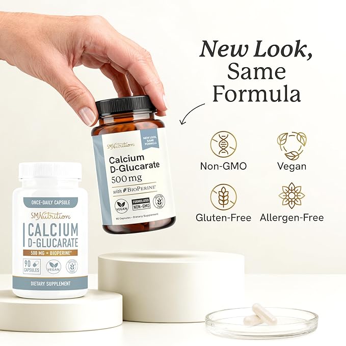 Calcium D-Glucarate | 500MG | CDG for Liver Detox and Cleanse Hormone Balance and Menopause Support | Calcium Supplement | Vegan Non-GMO Third-Party Tested | 90 Capsules (3-Month Supply)