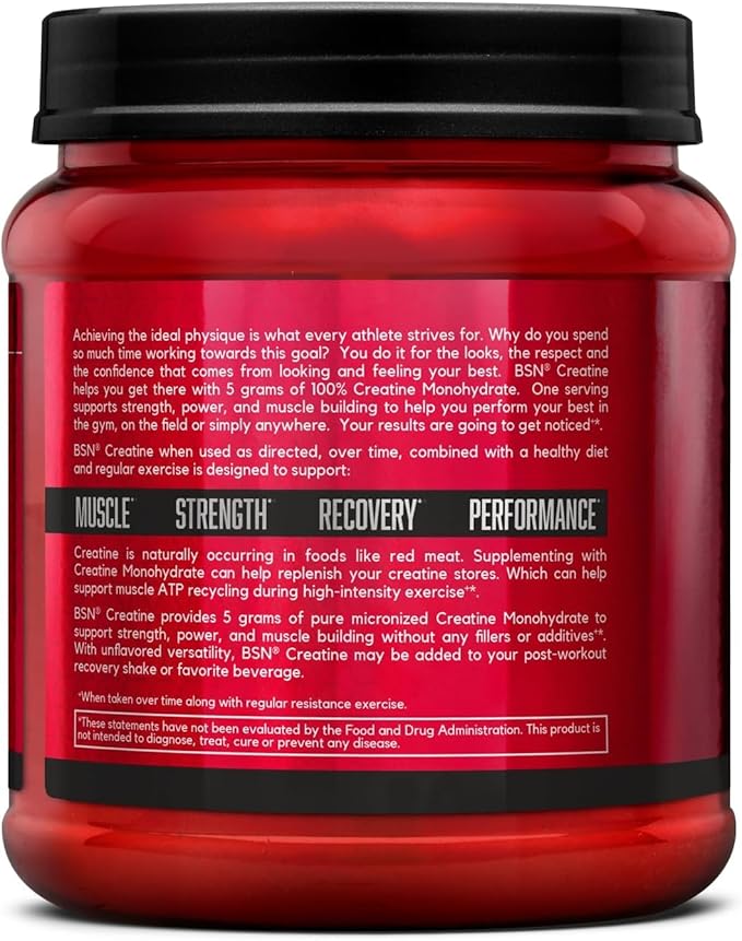 BSN Micronized Creatine Monohydrate Powder Unflavored Creatine Powder Micronized Supports Muscle Building Supports Muscle Strength Gym Supplement 5g per Serving 5000mg per Servings 60 Servings