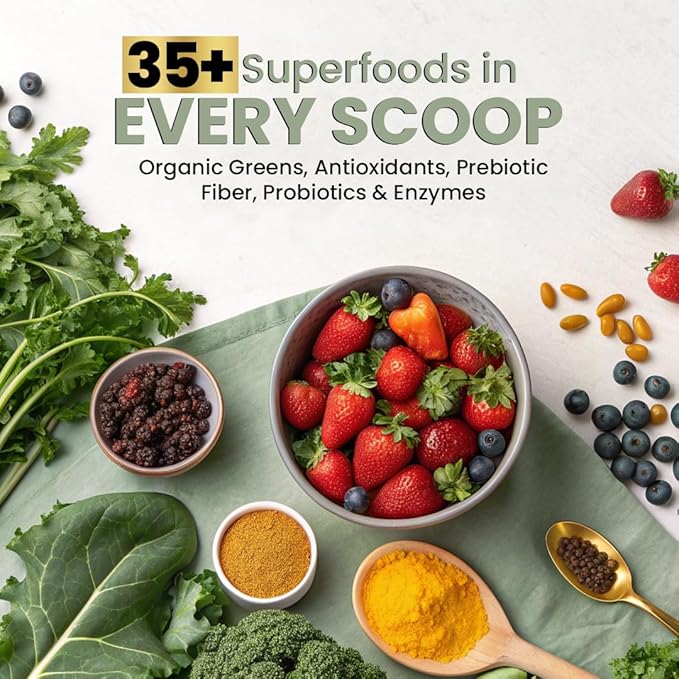 Superfood Reds &amp Greens Powder – 11.64 oz (Pack of 2) Super Greens &amp Reds Blend with Prebiotics Probiotics &amp Plant-Based Ingredients Vegan Non-GMO