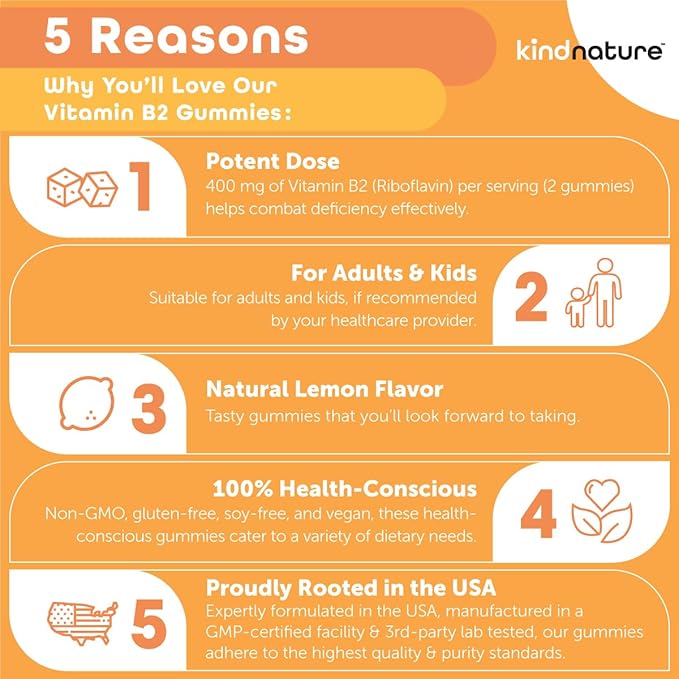 kindnature Vitamin B2 Riboflavin 400mg &amp Potassium Gummies for Adults &amp Kids - Potassium Supplement 500mg &amp Riboflavin 400mg Chewable Gummies