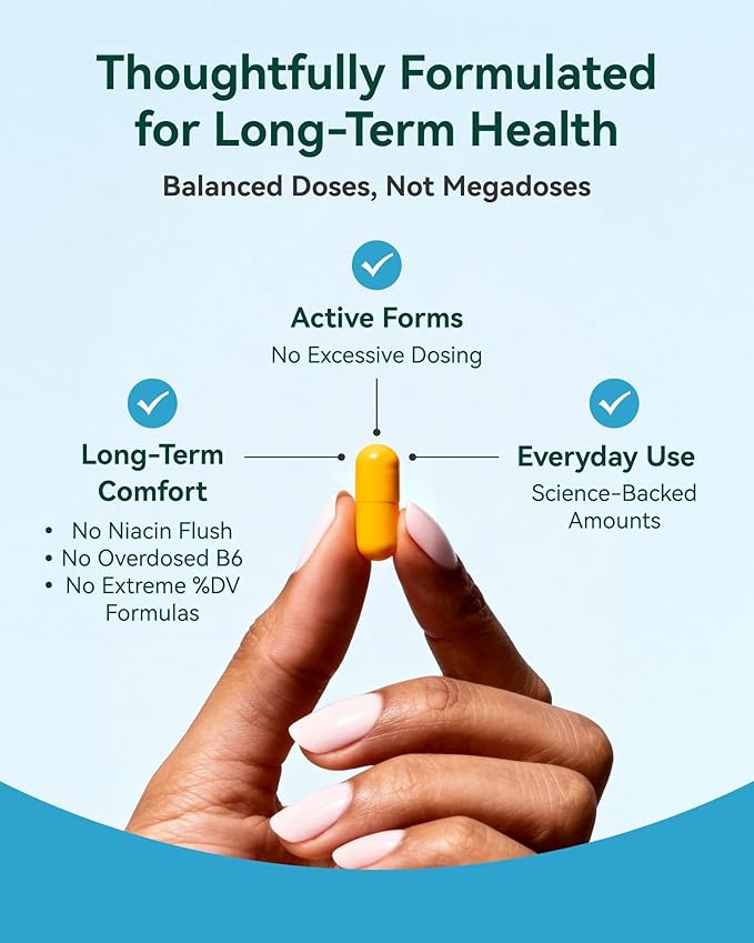 Vitamin B Complex - Fully Methylated Active B12 B6 Folate - for Energy Focus Mood &amp Nerve Health - Non-GMO Vegan Gluten-Free with B1 B2 B3 B5 B7-90 Capsules for 3 Months