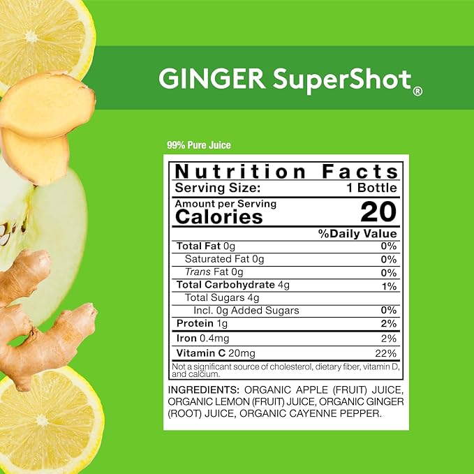 Sol-ti Organic Ginger SuperShot Drink Aids Digestion Circulation and Cleansing SuperFood Cold-Pressed Apple and Lemon Juice Blend 12 Pack (2.1 Fl oz)