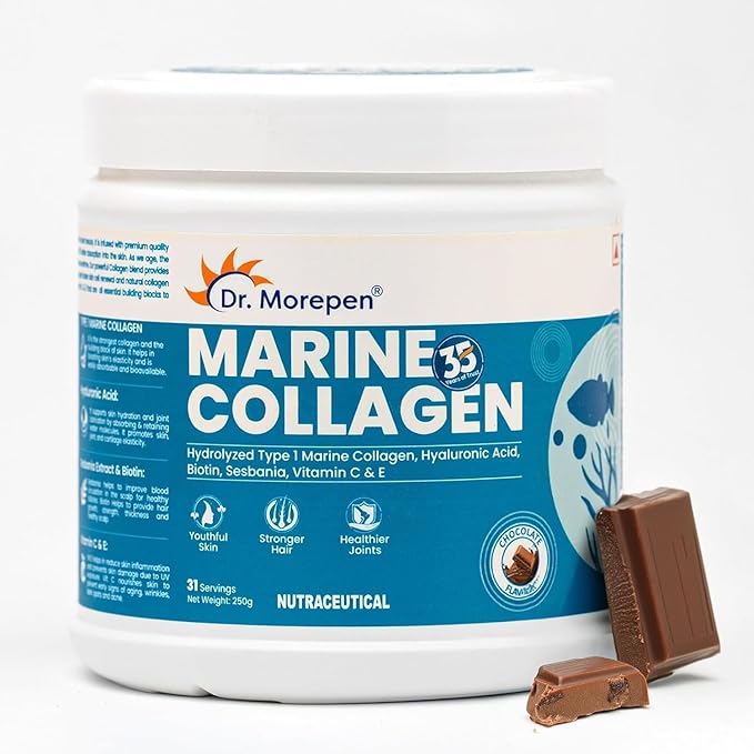 Marine Collagen Skin Protein Powder with Hyaluronic Acid Vitamin C Sesabania &amp Biotin Chocolate Flavour | 25 Servings - 250g