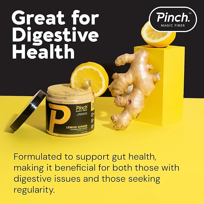 Pinch Magic Sugar Free Fiber Powder – Light Lemon Ginger Psyllium Husk with Bromelain &amp Vitamins C &amp D – Vegan Gluten-Free Clean Label USA-Made GMP-Certified – 28-Day Supply