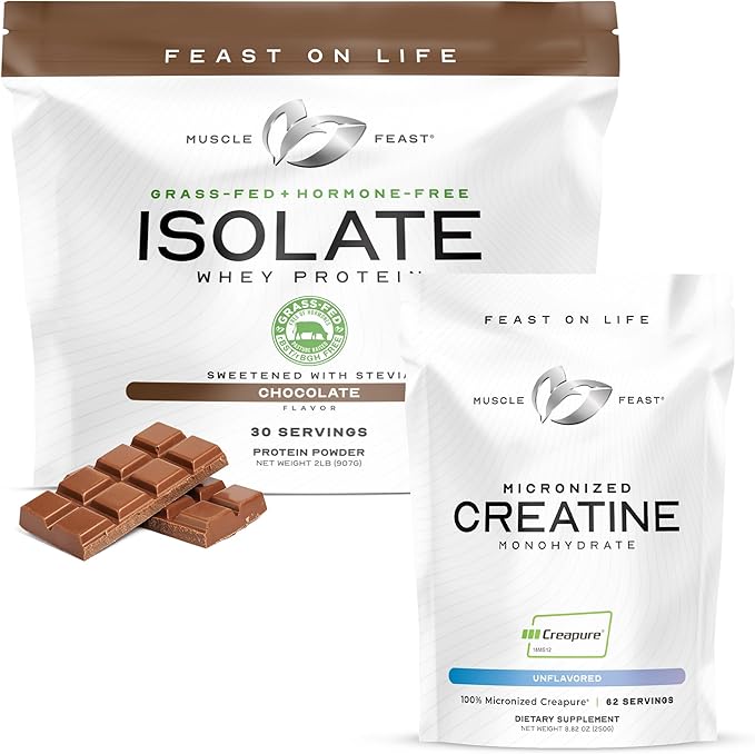 Muscle Feast Bundle – Whey Protein Isolate (Chocolate 2lb) + Creapure Micronized Creatine Monohydrate (Unflavored 250g) – 1 Unit Each