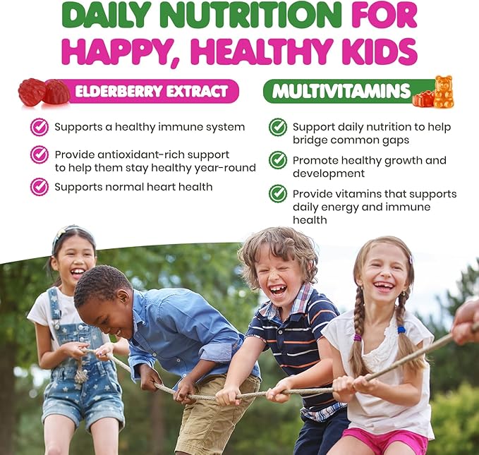 DR. MORITZ Elderberry Gummies for Kids (60 Count) and Kids Multivitamin Gummies Bundle (120 Count 2 Pack) - for Children’s Immune Support and Overall Health - Toddler Vitamins Supplement