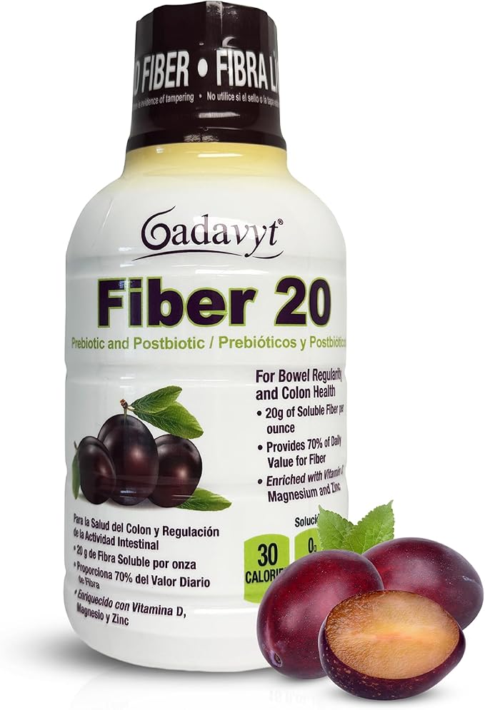Fiber 20 - High Fiber Supplement for Women &amp Men 20g Liquid Soluble Fiber/Serving Prebiotic &amp Postbiotic Complex + Vitamins A D3 E &amp Magnesium Gut Health Digestive Health 16 fl oz