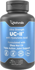Naturalis UC-II 40 mg with Hyaluronic Acid and Shea Nut Oil | Enhanced Undenatured Type II Collagen for Better Joint Health Mobility &amp Flexibility | Gluten-Free &amp Non-GMO | 120 Softgels