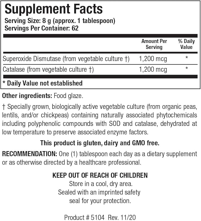 Biotics Research Dismuzyme Plus Granules SOD 1200 mcg Catalase High Antioxidant Activity Supports Immune System. Contains: 17.9 Ounces 500 Grams 62 Servings