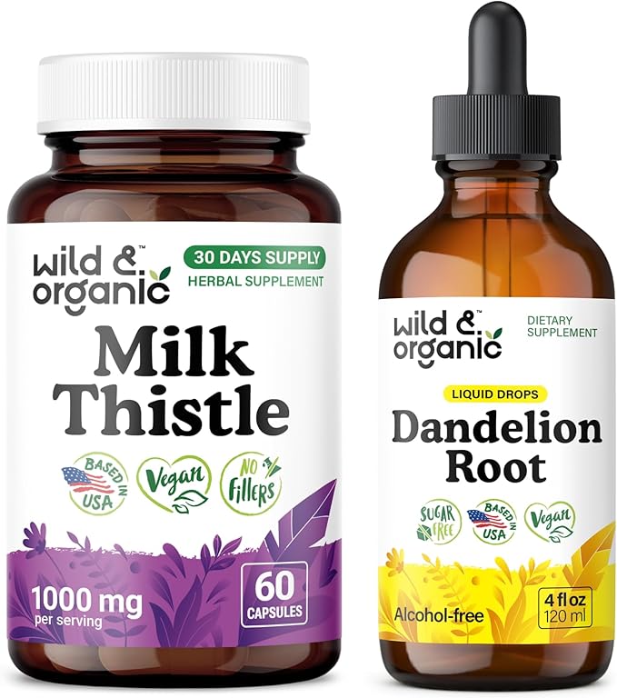 Wild &amp Organic Milk Thistle 60 Capsules &amp Dandelion Tincture 4 fl oz