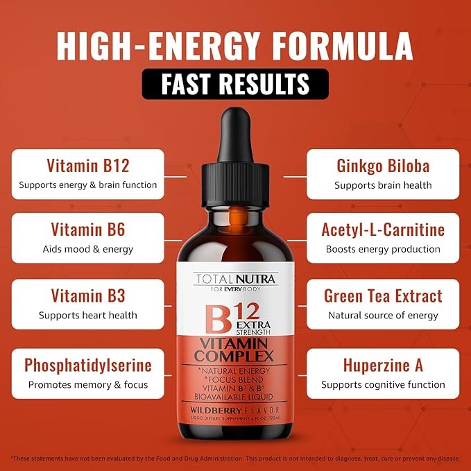 Extra Strength B Vitamin Drops and 6-in-1 Liquid Multivitamin Supplement | Instant Energy Focus &amp Metabolism Support | Immune Defense Support for Kids and Adults