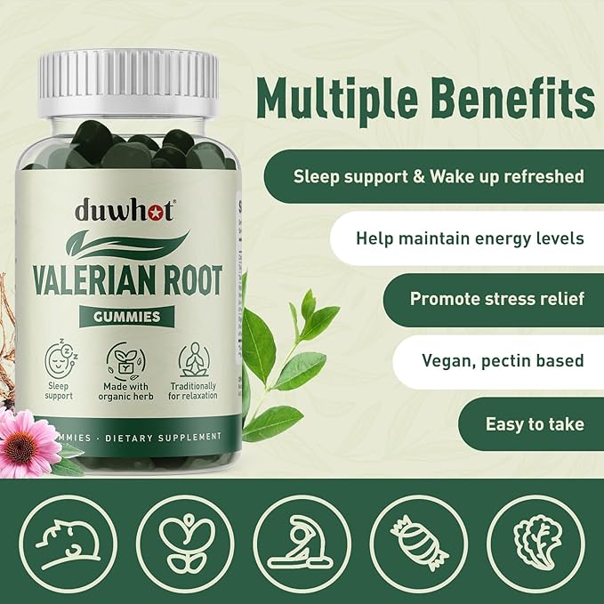 Valerian Root Gummy Organic Valerian Root for Sleep &amp Stress Relief Enhanced with Chamomile Flower for Adults Kids-Friendly Apple Flavor 120 Counts