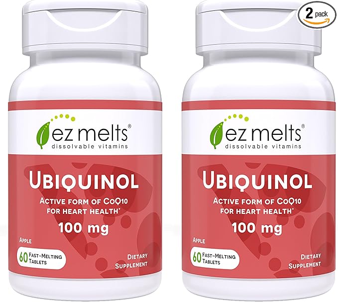 EZ Melts Ubiquinol 100 mg - CoQ10 Supplement for Heart Health &amp Energy Support - Antioxidant Protection - No Artificial Flavors - Non-GMO &amp Vegan - Apple - 120 Dissolvable Tablets (120 Serving