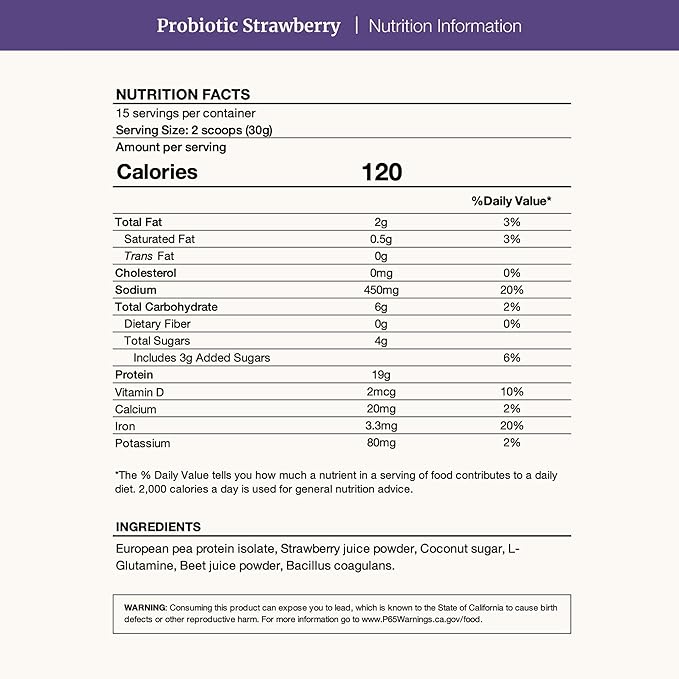 BETHANY'S PANTRY Digestive Support Protein Powder - Vegan Pea Protein with Probiotics &amp L-Glutamine - Only 5 Ingredients Non-GMO Project Verified No Artificial Sweeteners Gluten Free (Strawberr