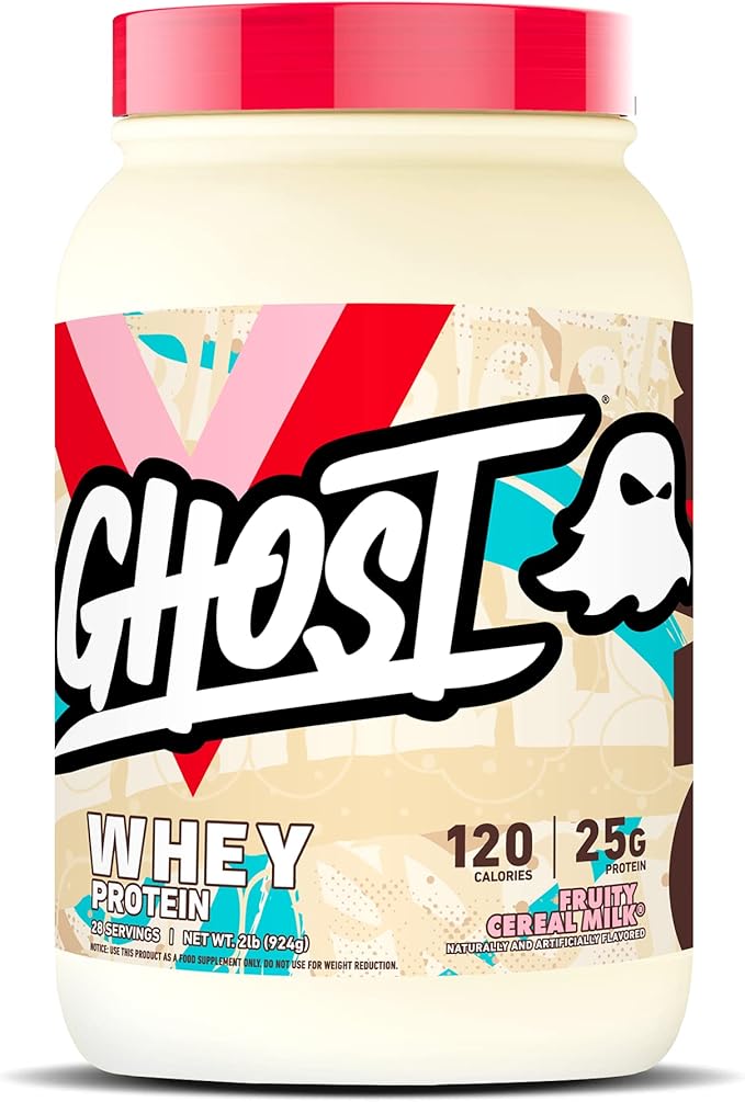 GHOST Whey Protein Powder Fruity Cereal Milk - 2LB 25G of Protein - Whey Protein Blend - ­Post Workout Fitness &amp Nutrition Shakes Smoothies Baking &amp Cooking - Soy &amp Gluten-Free