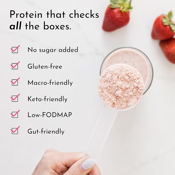 JUST INGREDIENTS Strawberries &amp Cream Protein Powder – 20-Serving Blend with 100% Grass-Fed Whey &amp Organic Plant Proteins – Real Strawberry Flavor – Supports Muscle Recovery Energy*
