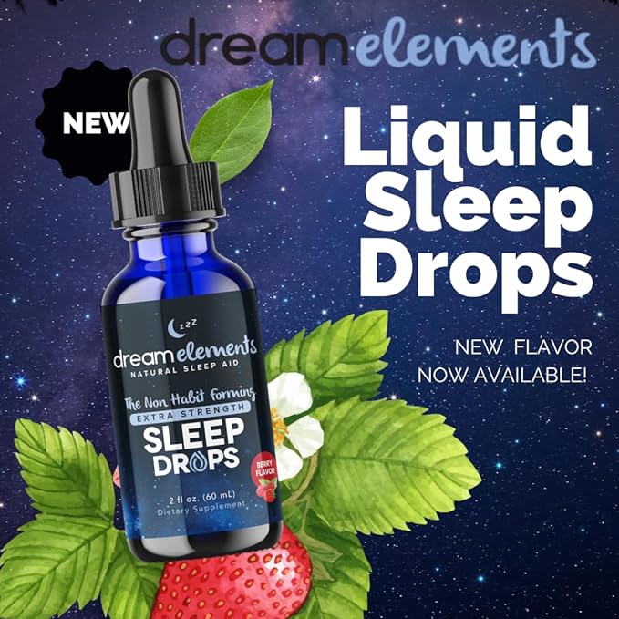 Liquid Sleep Drops – Extra Strength Natural Sleep Aid with Melatonin L-Theanine Valerian and Magnesium – Fast-Acting Non-Habit Forming Berry Flavor 2oz