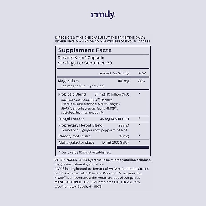 rmdy Constipation Bloating &amp Gas Relief | Relief from Diarrhea &amp IBS | Probiotic for Digestive Health &amp Gut | 30 Capsules