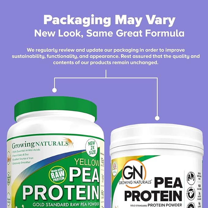 Growing Naturals Raw Pea Protein Powder Vegan Plant Based Protein BCAA Low-Carb Low-Sugar Original Unflavored 2 Pound (Pack of 1)