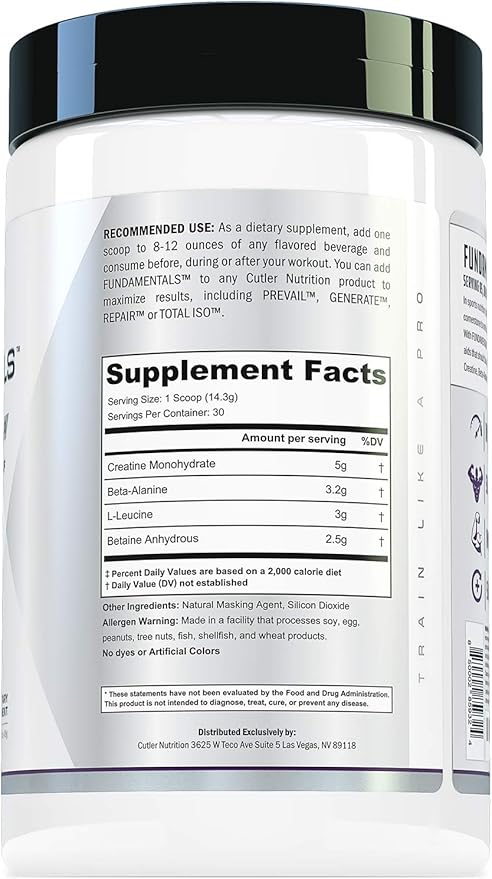 Fundamentals Intra or Post Workout Recovery Drink: 4 Key Ergogenic Aids for Maximum Performance and Muscle Growth: Creatine Beta-Alanine Betaine and Leucine 30 Servings Unflavored