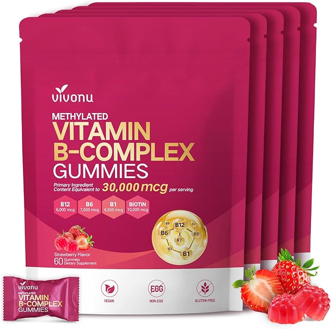 VivoNu Multivitamin Methylated Vitamin B Complex Gummies Vitamin B12 B6 B1 B2 B3 B5A C D E and Folate (5)