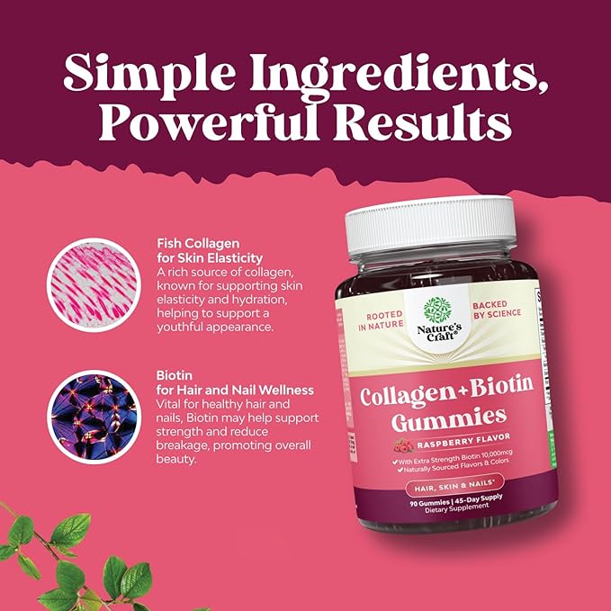 Bundle of Hair Skin and Nails Gummies - Extra Strength Biotin and Collagen 10000mcg per Serving and Chewable Vitamin C Gummies - Halal Ascorbic Acid Immune Booster &amp Natural Cold Remedy for Adults