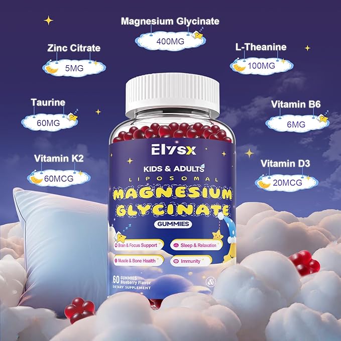Kids Methylated Multivitamin Chewable &amp Liposomal Magnesium Glycinate 400mg Gummies Immune &amp Brain Muscle &amp Relax