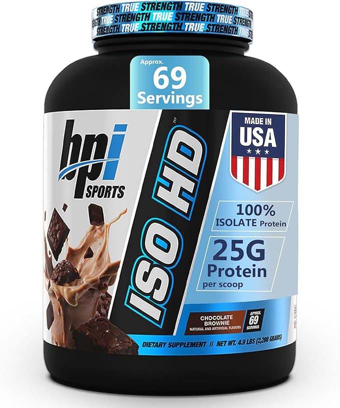 BPI Sports ISO HD Isolate Protein Powder – 100% Whey Isolate Protein Powder for Muscle Gain - Chocolate Brownie 5.4 Pounds - 69 Servings