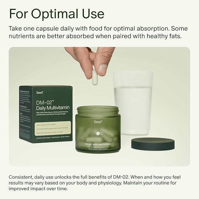 Seed DM-02 Daily Multivitamin - 100% DV Essential Vitamins and Minerals for Women &amp Men - Helps Fill Daily Nutrient Gaps - Immune Bone Hair Skin &amp Nails Health - Vegan - 30 Capsules (30-Day